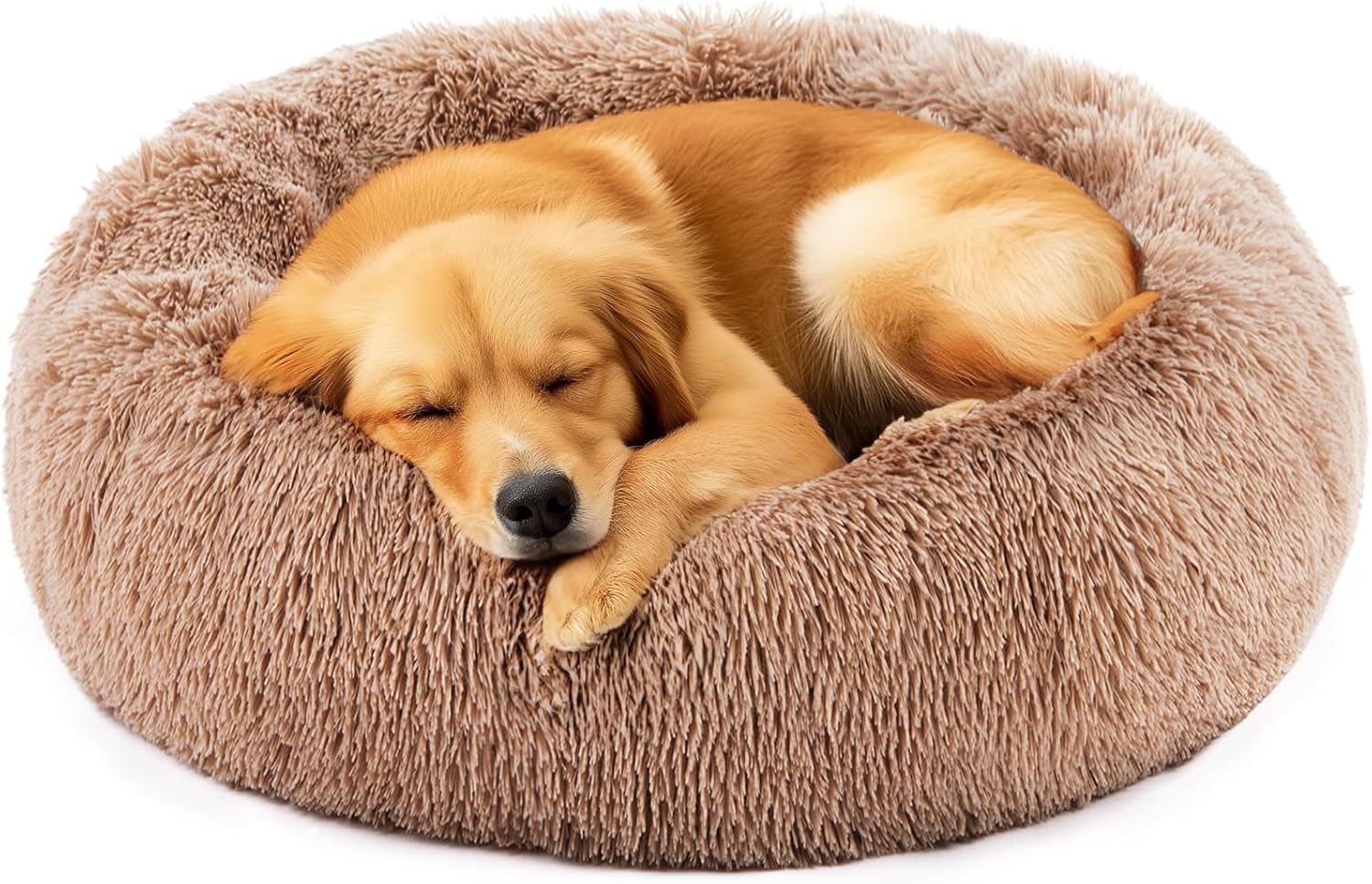 DUMOS Donut Dog Bed, Washable Dog Couch Bed with Removable Cover, Waterproof Pet Bed for Small Size Dogs, Memory Foam Pet Bed Non-Slip Base, Brown