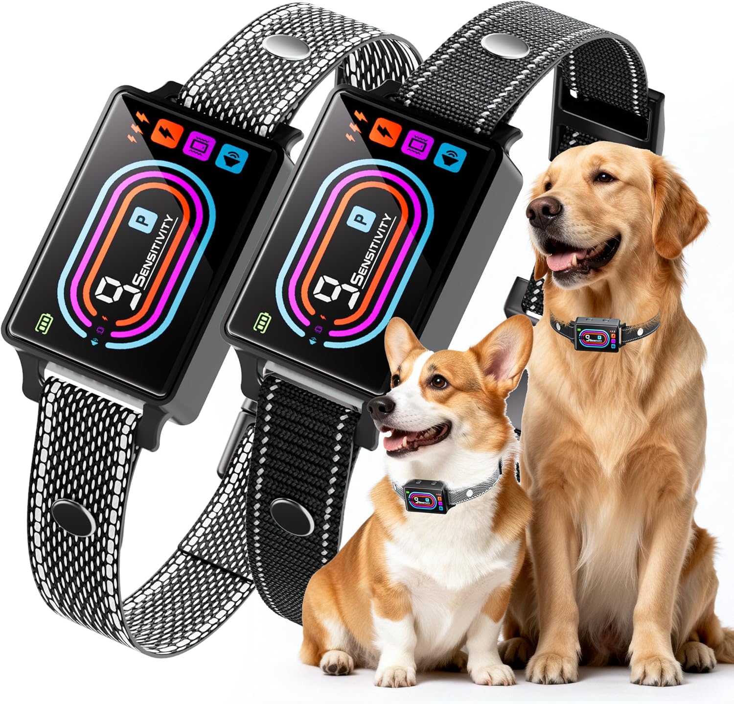 Dog Bark Collar 2 Pack, Smart Bark Collars for Dogs 5–130 lbs, Upgraded Anti Bark Training Collar with Beep, Vibration & Shock, 9 Sensitivity Levels, 5 Training Modes, Rechargeable & IPX7 Waterproof