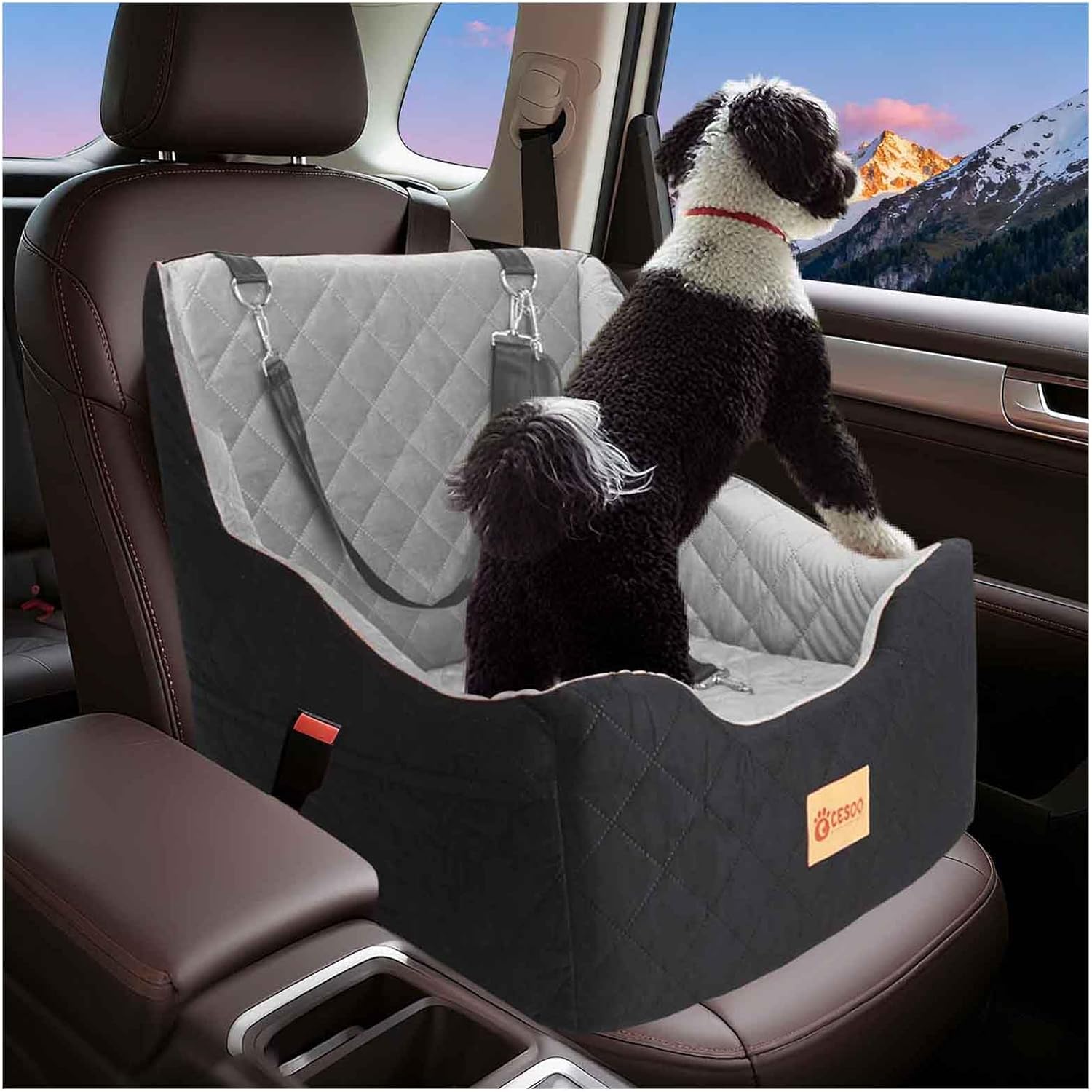 Dog Car Seat for Small/Medium Dogs Under 40lbs, Dog Booster Car Seats Memory Foam and Velvet, Detachable and Washable Pet Booster Carseats with Clip-On Satebelt and Storage Bag.(Black/Gray)