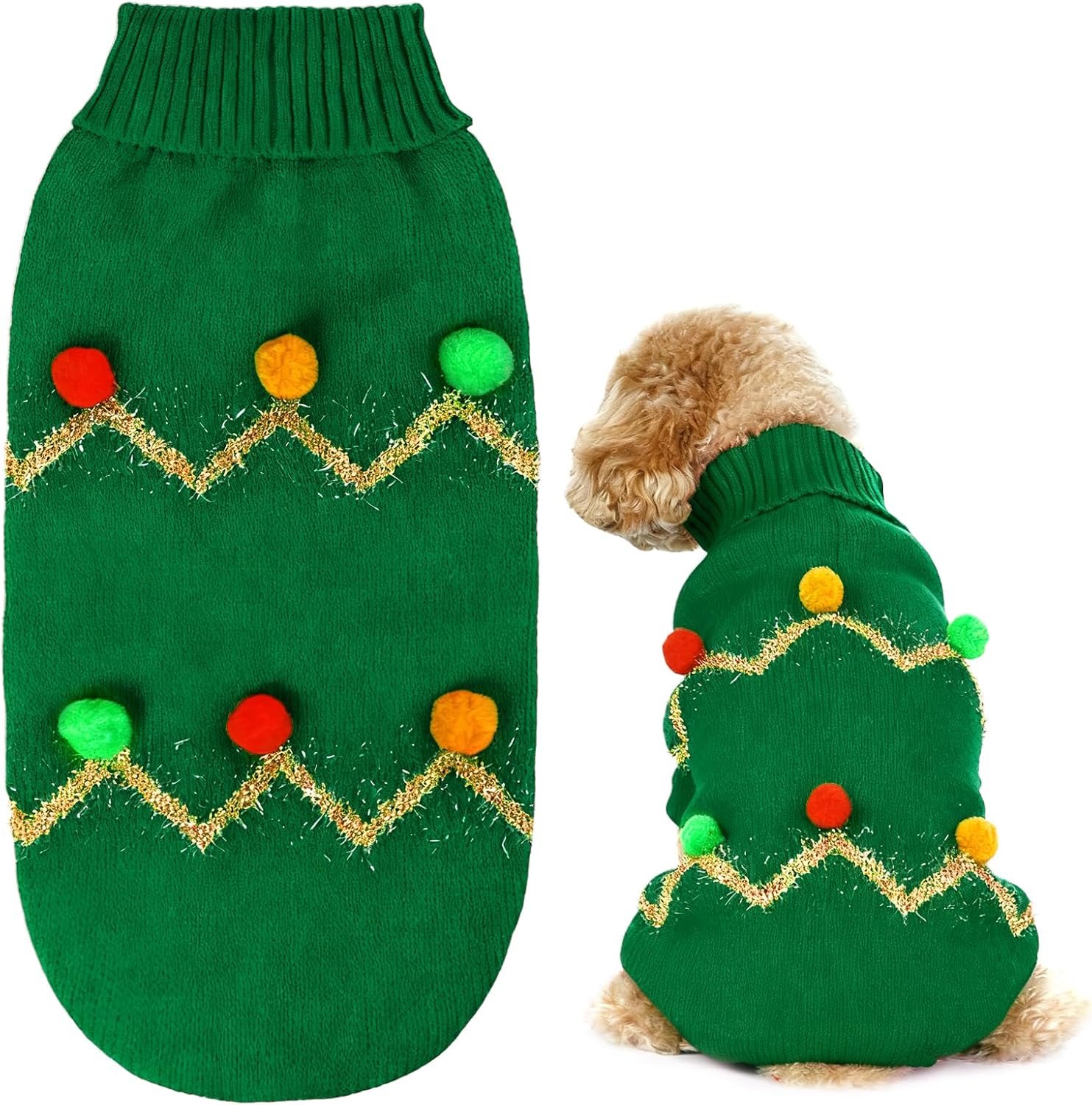 Dog Christmas Sweater for Small Medium Dogs Warm Dog Sweaters for Christmas Cold Weather Pet Holiday Outfit (Green, Medium)