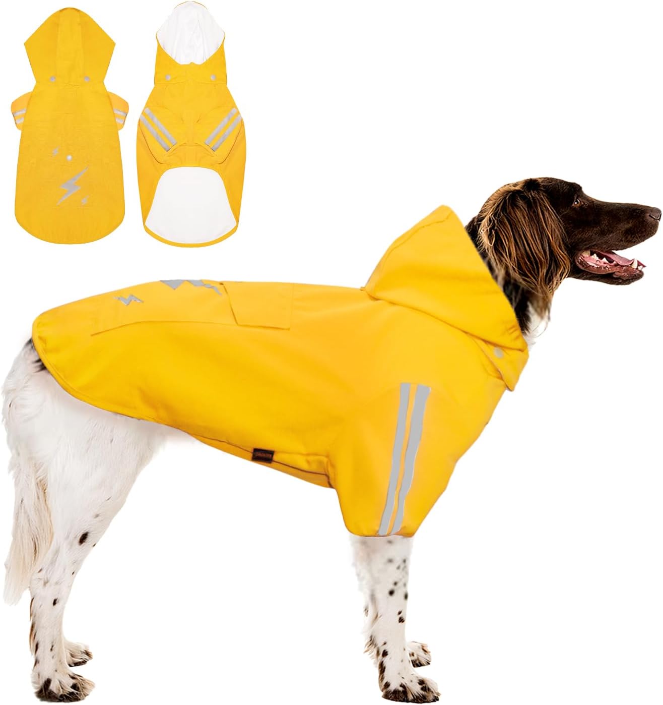 Dog Coat, Adjustable Dog Raincoat with Leash Hole, Waterproof &Windproof Jacket, Pet Warm Outfits with Reflective Strip for Cold Weather, Doggy Clothes for Small Medium Large Dogs (Large, Yellow)