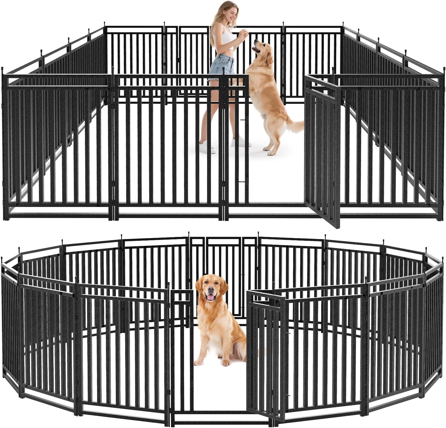 Dog Fence Outdoor for Yard Dog Playpen Indoor 40″ Height 16 Panels Portable Puppy Playpen Dog Kennel for RV Camping(Black-Silver)