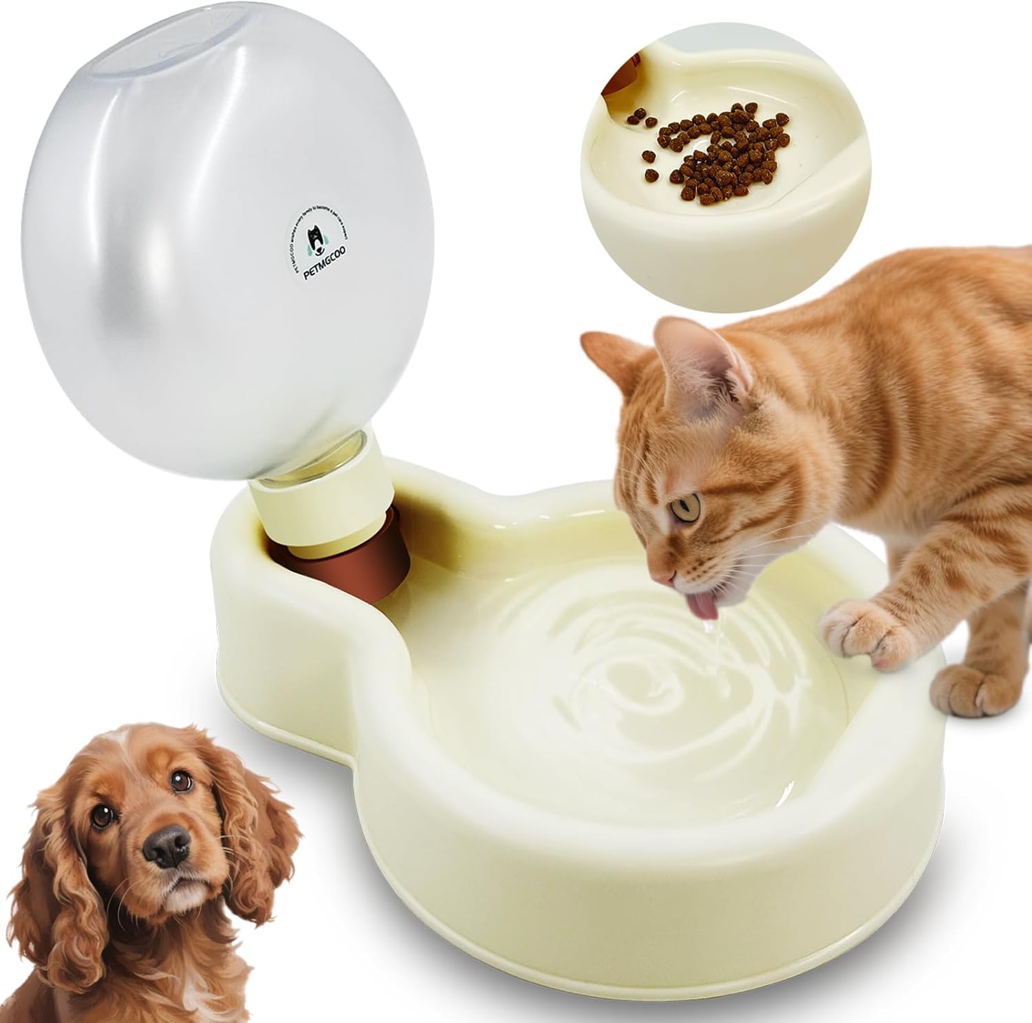 Dog Portable Water Bottle with Bowl – 16oz Large Capacity Outdoor Water Dispenser, Essential for Dogs’ Camping, Hiking, Beach Trips, Road Trips, Park Walks & On-The-Go Activities （White Medium Size）