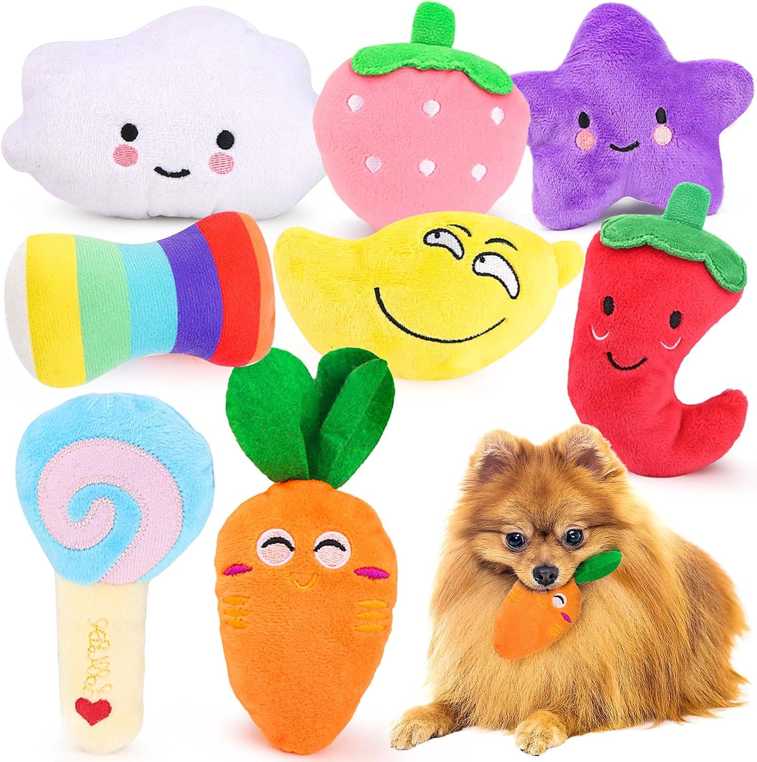 Dog Squeaky Toys 8 Pack, Puppy Plush Squeaky Toys for Medium Small Dogs, Cute Pet Toys Stuffed Puppy Chew Toys for Teething, Interactive Toys Set for Puppy Supplies