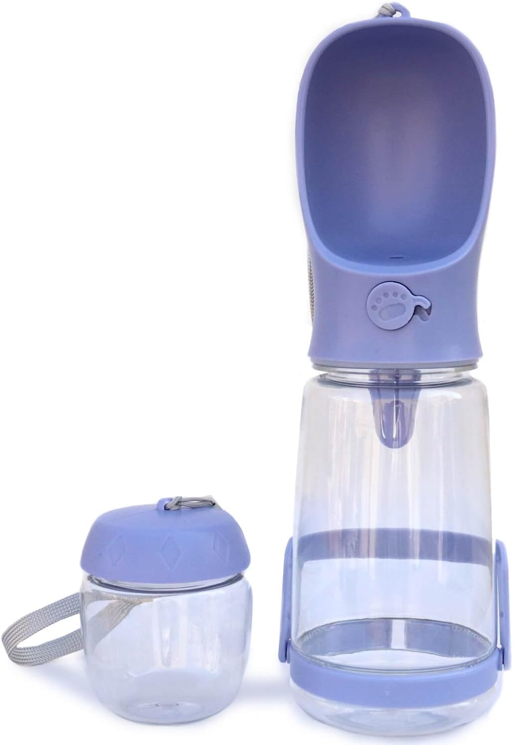 Dog Water Bottle with Food Container Holder, Travel Puppy Drinking Bowl, Portable Pet Water Dispenser, Patented Design, Food Grade Plastic 19 oz Water Bottle+100g Snack cans