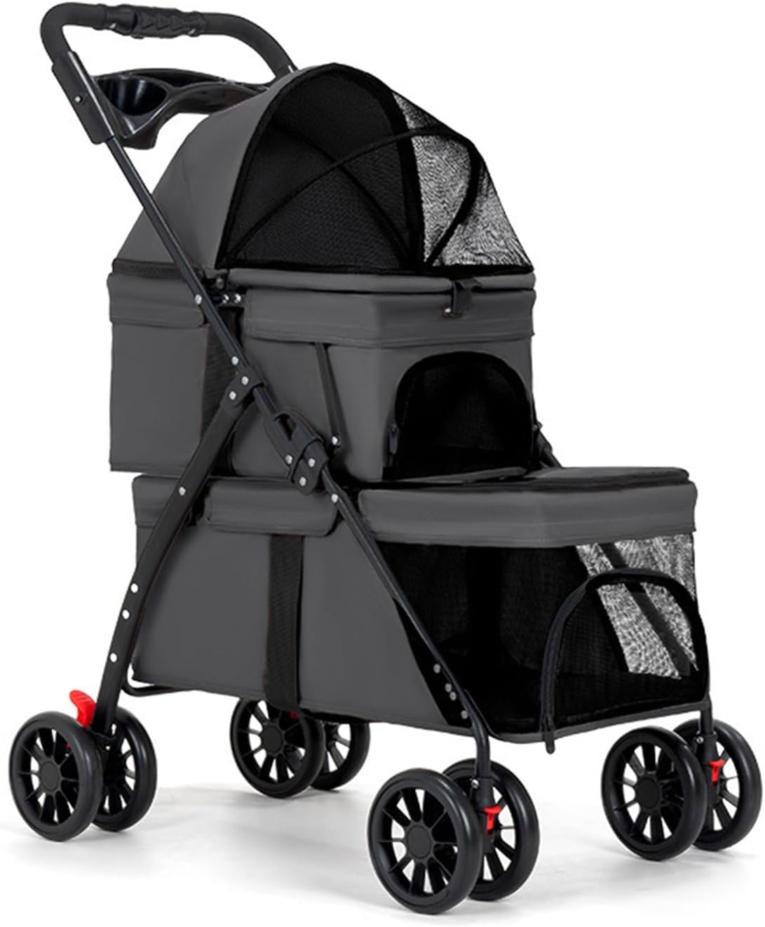 Double Dog Stroller for Medium Small Dogs and Cats Load-Bearing Up to 50lbs, Durable 360° Universal Wheels Lightweight One Hand Foldale Kittens Puppies Travel Stroller Cart(Double)