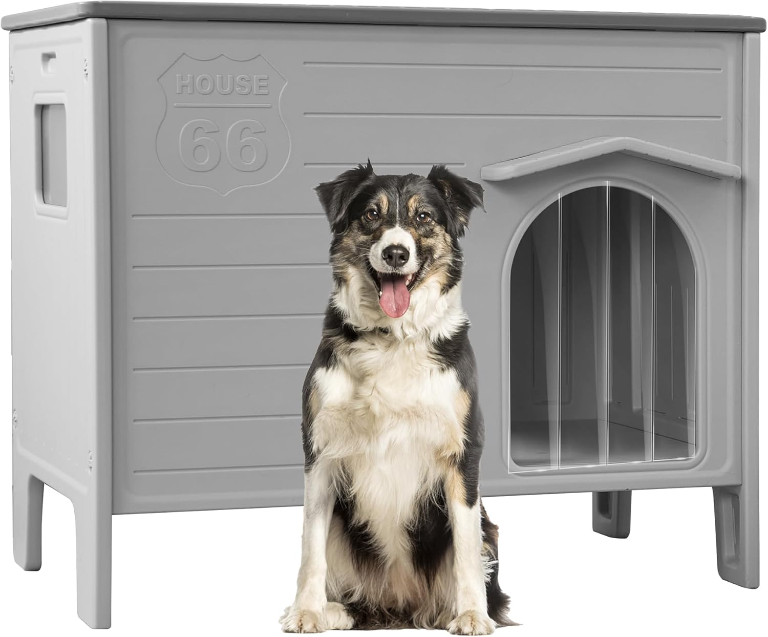 Durable Waterproof Plastic Dog House for Outdoor Indoor,Large Dog House with Side Window Elevated Floor, Easy to Assemble Easy to Clean