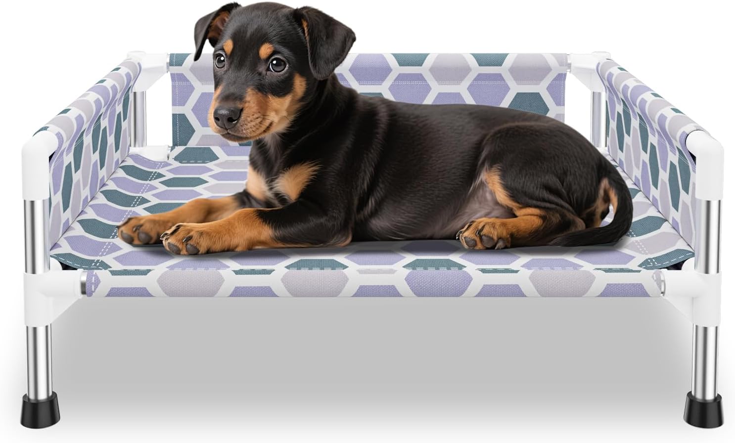 Elevated Dog Bed, Cooling Outdoor Dog Cot with 3-Sided Guard Rails, Raised Pet Bed for Indoor and Outdoor, Durable & Breathable(19.8″ L x 19.8″ W x 5.9″ Th)