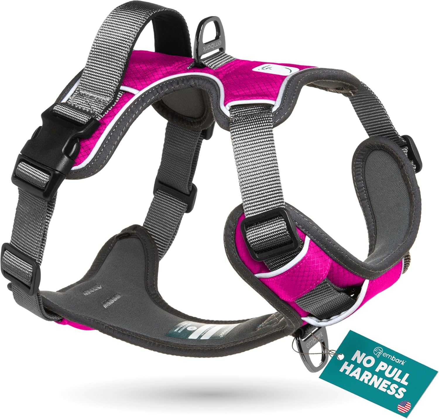 Embark Adventure Dog Harness for Medium Dogs – No Pull, Reflective Trim, Military Grade Nylon, Front Clip, Gel-Lined Handle