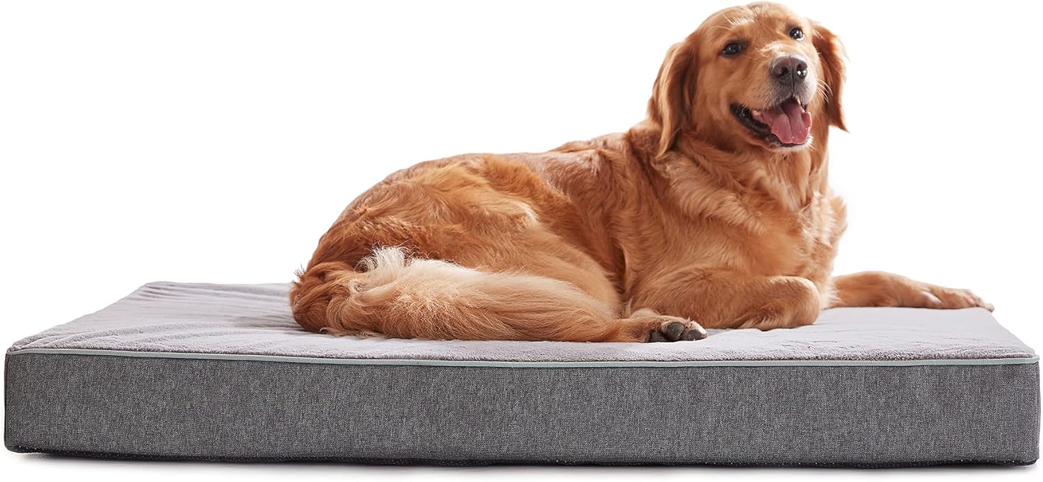 Extra Large Dog Bed, Cooling Dog Beds for Large Dogs, Washable Orthopedic Pet Bed for Crate with Joint Relief Memory Foam, Waterproof Liner and Plush Cover (41″x 29″)