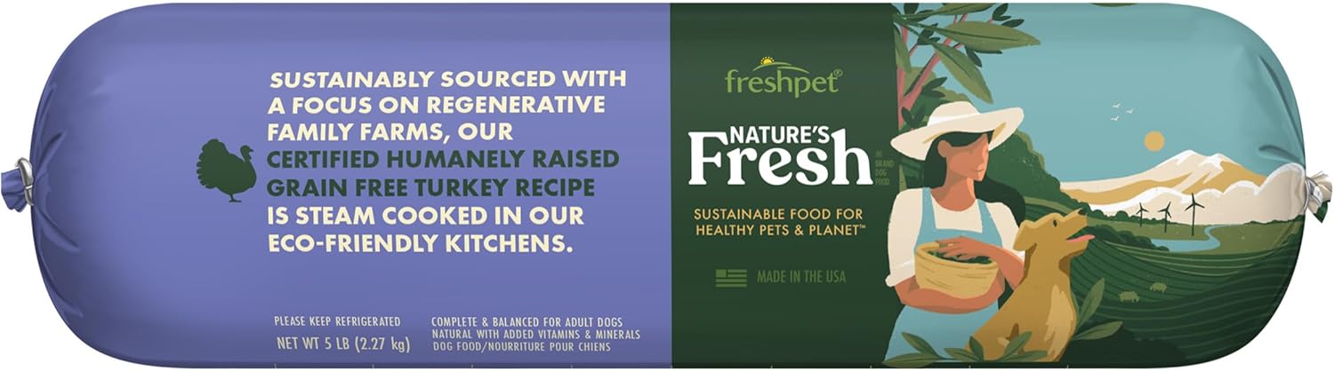 Freshpet Fresh Dog Food, Fresh Certified Humanely Raised Grain Free Turkey Recipe Dog Food Roll, 5 lb.