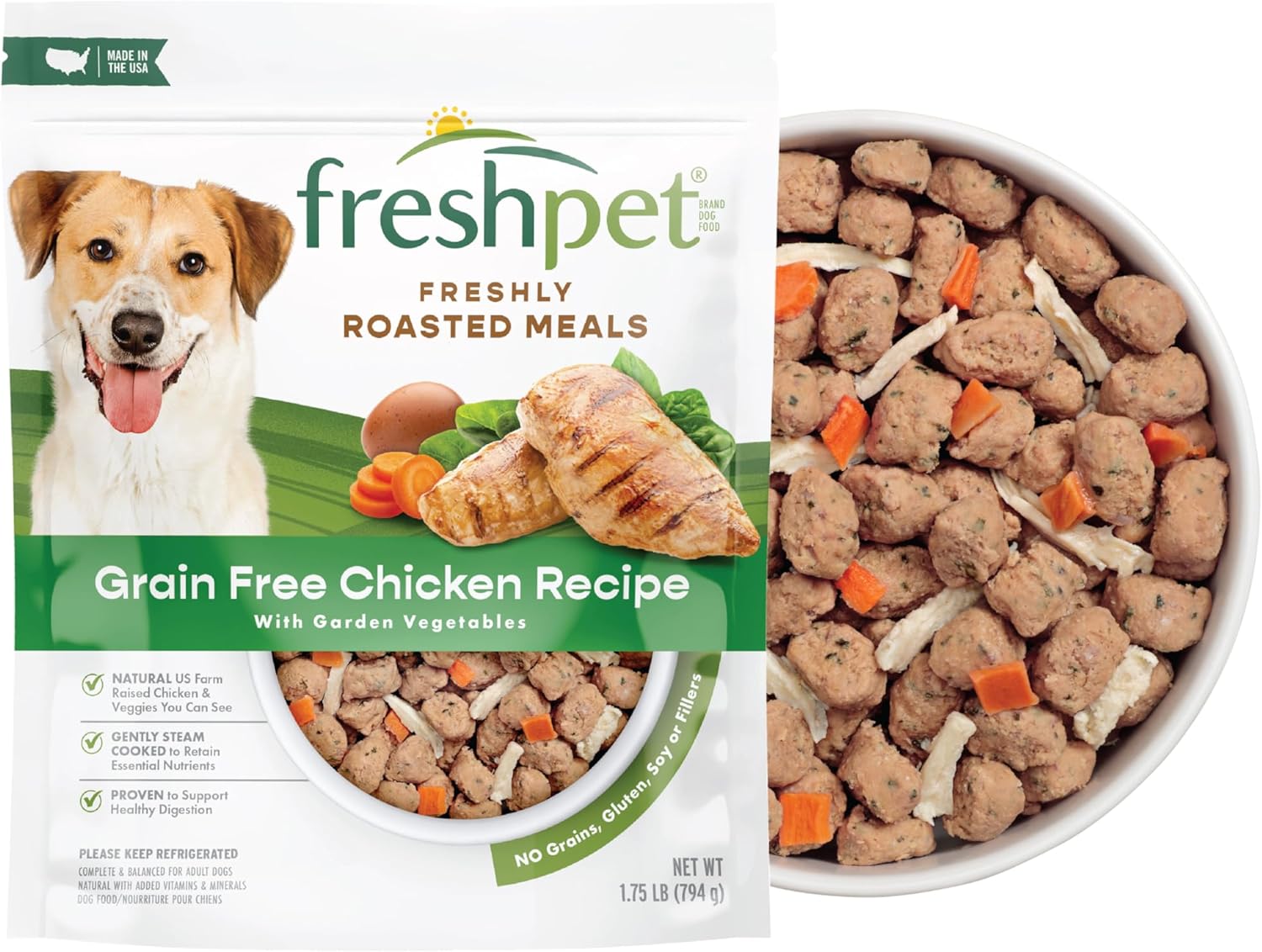 Freshpet Fresh Dog Food, Freshly Roasted Meals, Grain Free Chicken Recipe, 1.75 lb.