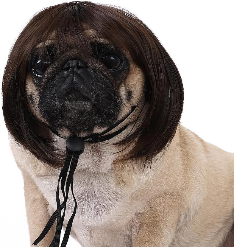 Funny Dog Cat Cosplay Wig,Pet Wigs for Small Medium Large Dogs with Adjustable Elastic Bands,Trimmable Pet Costume Cat Cosplay Decoration for Halloween,Christmas, Parties