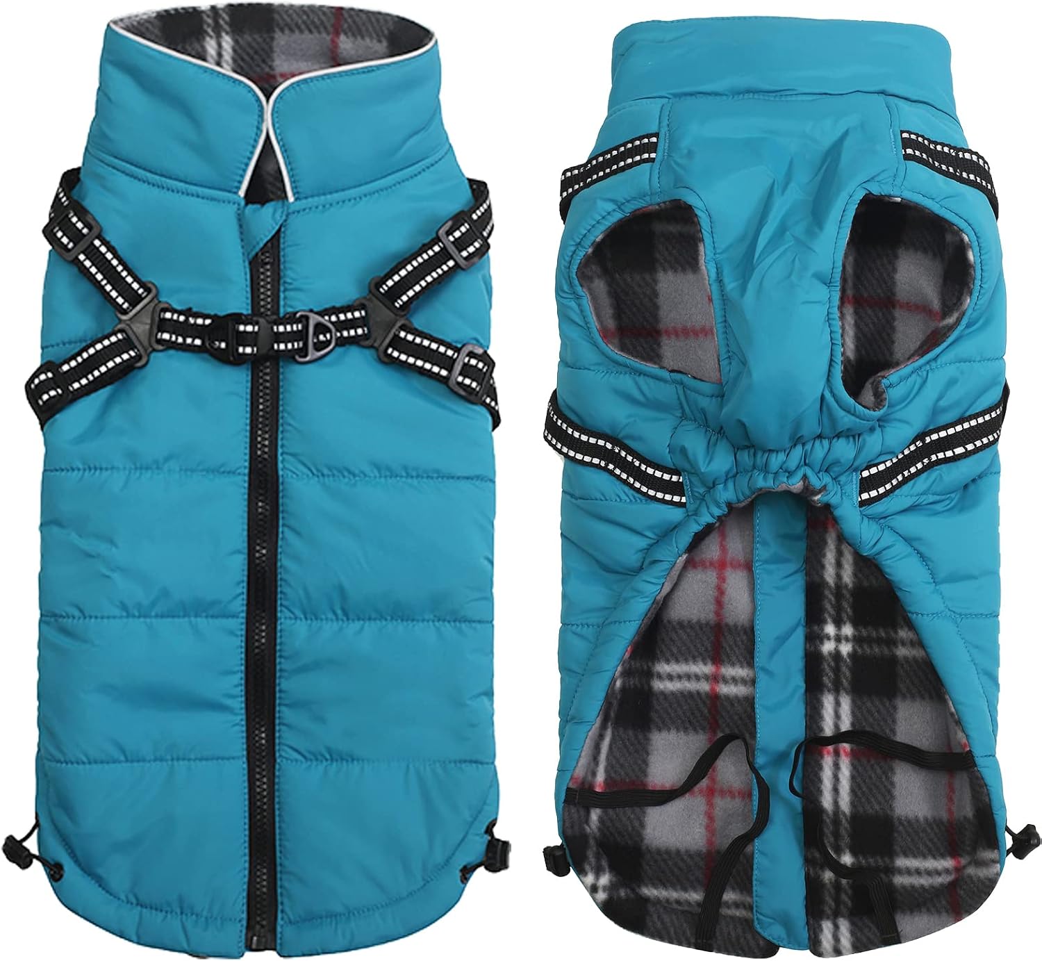 Geyecete Winter Warm Coat Waterproof Dog Winter Jacket with Harness Traction Belt,Pet Outdoor Jacket Dog Autumn and Winter Clothes for Medium, Small Dog-Blue-L