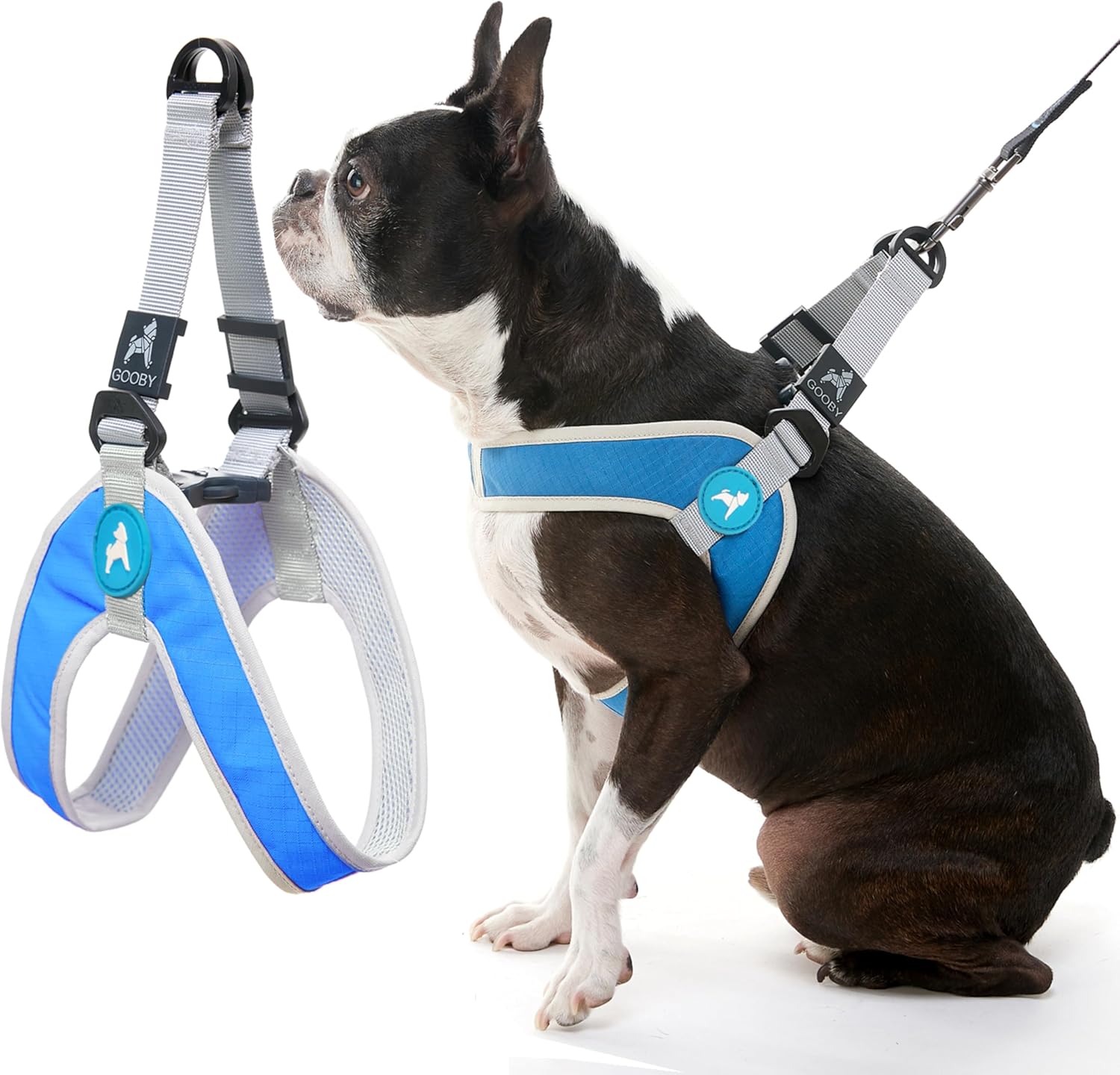 Gooby Simple Step in III Harness – Blue, Medium – Small Dog Harness with Scratch Resistant Outer Vest – Soft Inner Mesh Harness for Small, Medium Dogs
