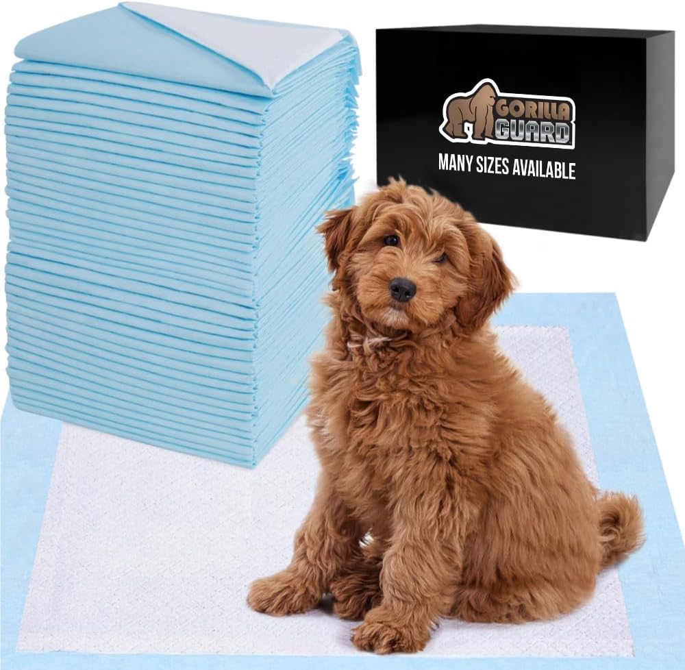 Gorilla Guard Disposable Puppy Pads, 100 Count 28×34 in, 5 Layer Pee Pads for Dogs, Absorbent Diaper Changing Pad, Dog Potty Training Supplies, Quick Dry Pet Housebreaking Essentials for Puppies
