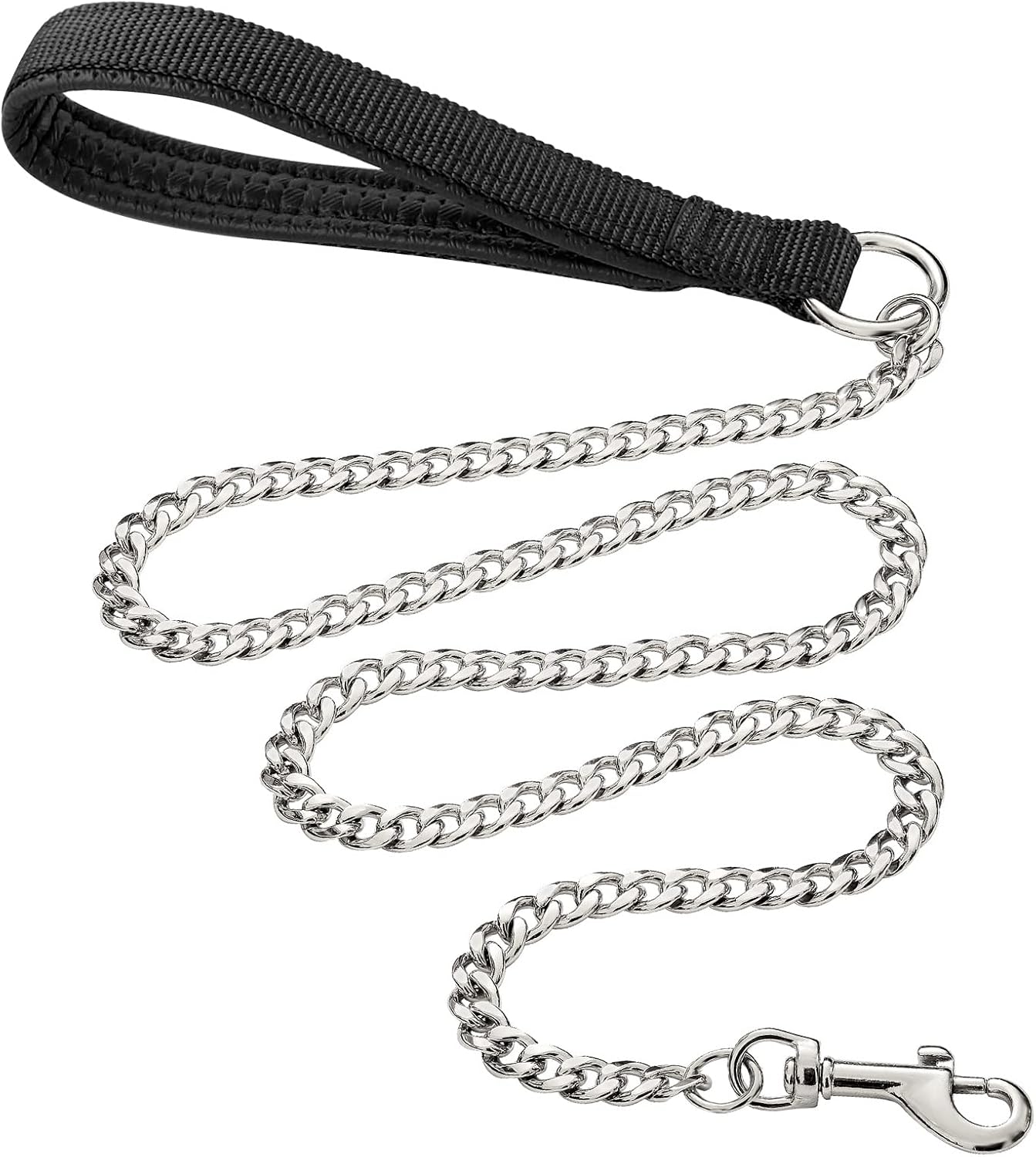 Heavy Duty Metal Dog Leash, 6 FT Chew Proof Pet Leash Chain with Soft Padded Handle for Large & Medium Size Dogs (6 FTx3 mm (30-120 lbs))