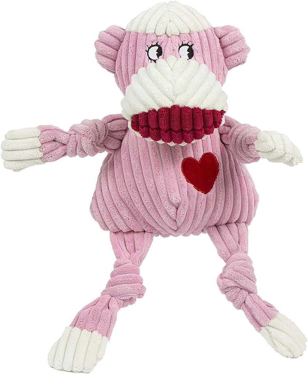 HuggleHounds Plush Durable Corduroy Ms. Sock Monkey Knottie, Large, Pink