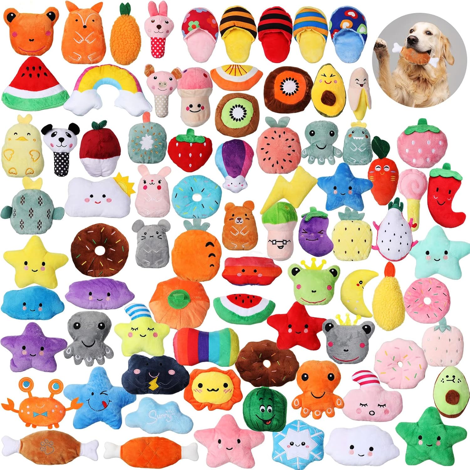 Hungdao 80 Pcs Dog Toys Bulk Squeaky Dog Gifts for Medium Small Puppy Stuffed Plush Chew Toys Small Pet with Squeakers for Puppies Teething(Novel Style)