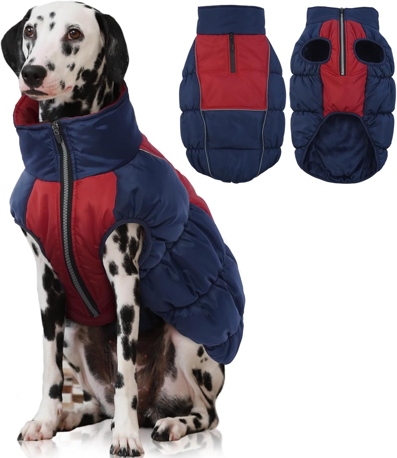 IECOii XL Dog Coat – Winter Waterproof, Extra Warm XLarge Dog Coat with Reflective Fleece Vest, Snowsuit with Zipper Closure, Turtleneck with Harness Hole