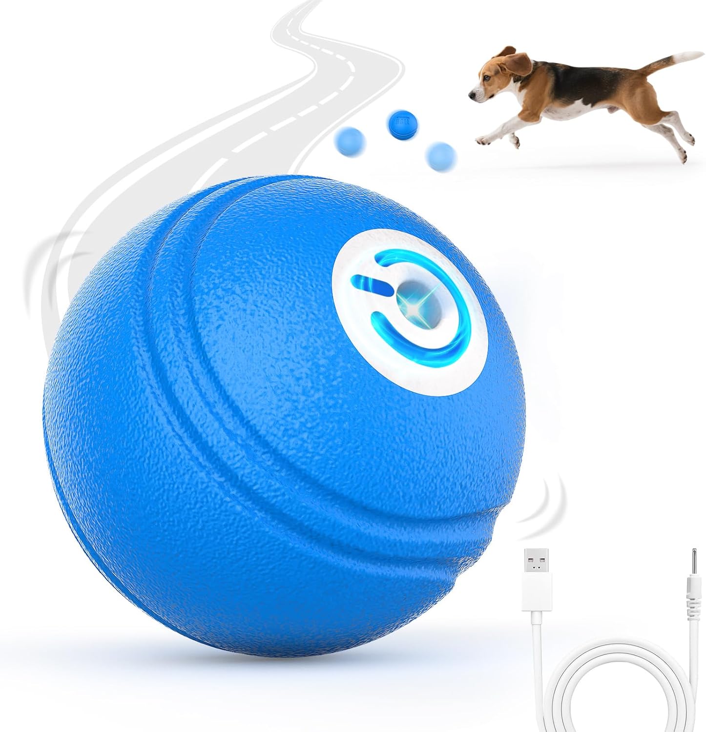 Interactive Dog Toys Ball, Smart Action Activated Rechargeable Pet Toy, TPU Material, IPX7 Waterproof Rating, Automatic Rotating/Bouncing/Moving, Suitable for Small/Medium Dogs-Blue