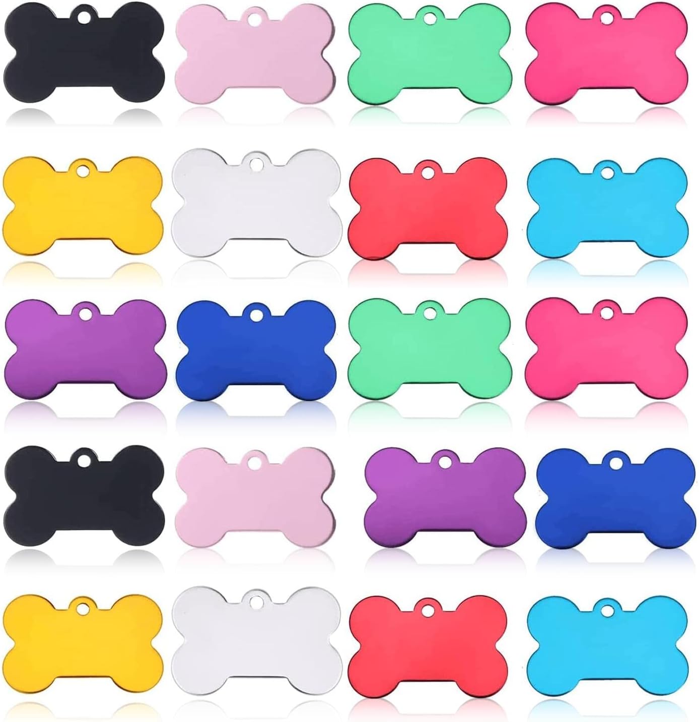 JIAKAI 20 Pcs 38MM Blank Bone Shape Pet ID ，Double Sided Blank Tag Dog Cat Pet Name Phone Number ID Tag Charm Personalized（Random Colors）