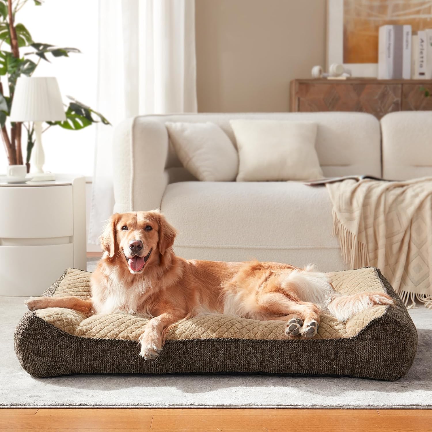 JOEJOY XL Orthopedic Dog Beds Large Sized Dog, Extra Thick Supportive Big Dogs Couch Bed with Sides, Ultra Soft Pet Bed Sofa for Large Dogs, Brown, 42”x30”