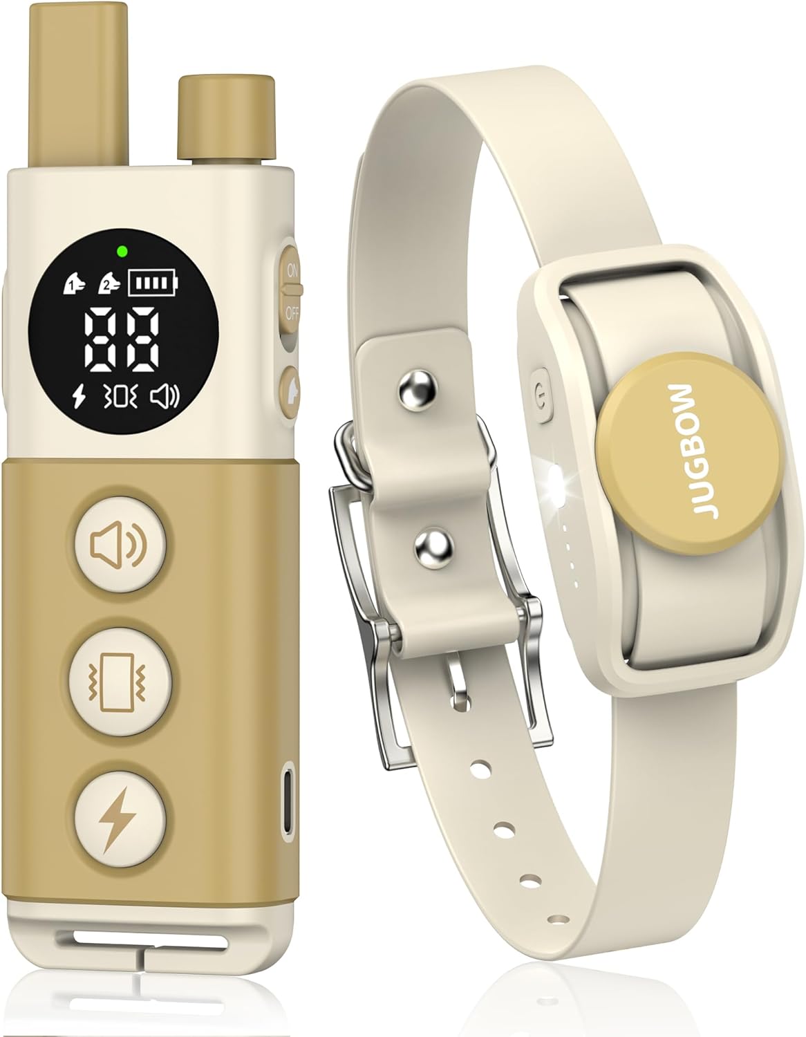 Jugbow Dog Training Collar – 4200FT Remote Dog Collar with 3 Training Modes, Electric Collar with LED Light & IPX8-Waterproof, Rechargeable E-Collar for Small Medium Large Dogs (Beige)