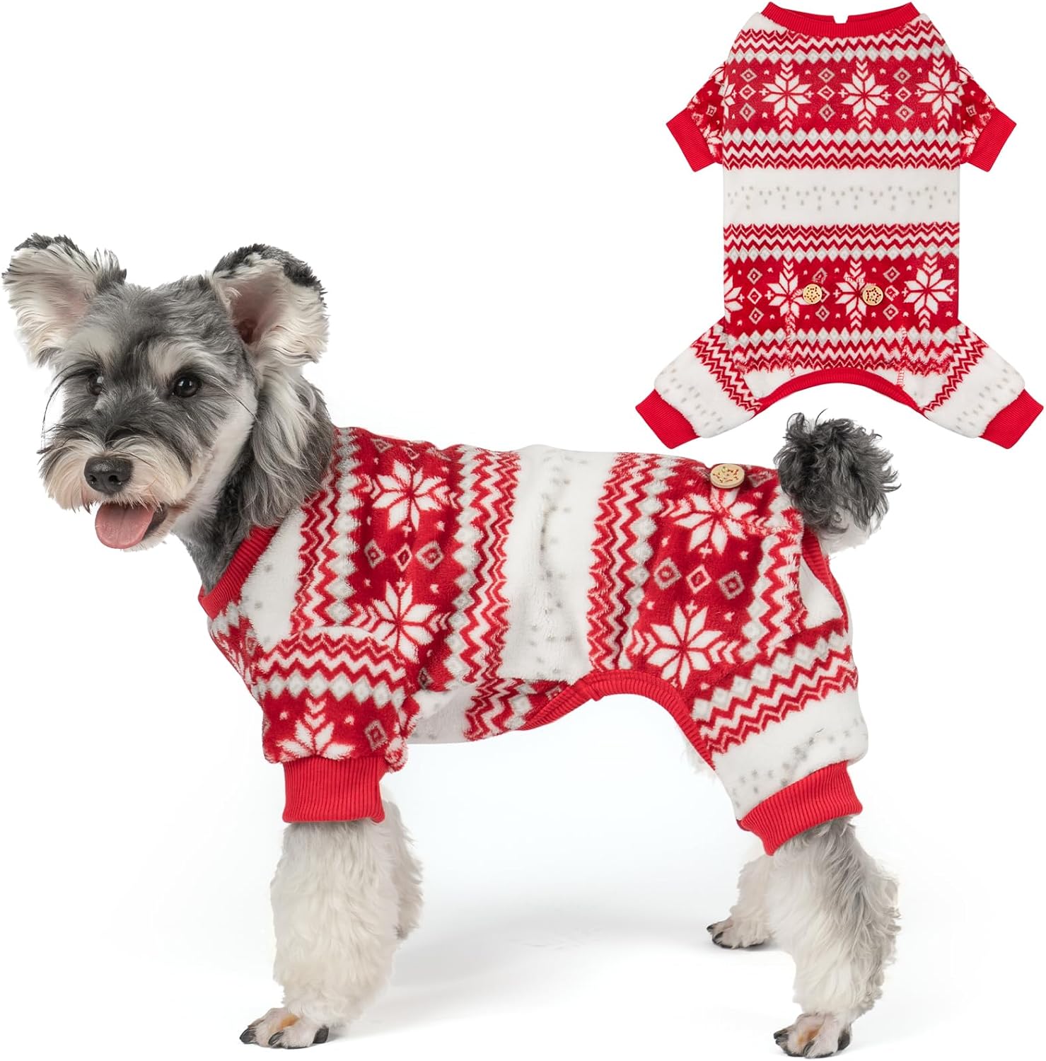 KYEESE Dog Christmas Pajamas, Warm Fleece Winter Dog Pajamas for Small Dogs, Cozy Holiday Pet Onesie with Snowflake Design, Lightweight Pet Clothes, Cozy Xmas Outfit Jumpsuit, X-Large