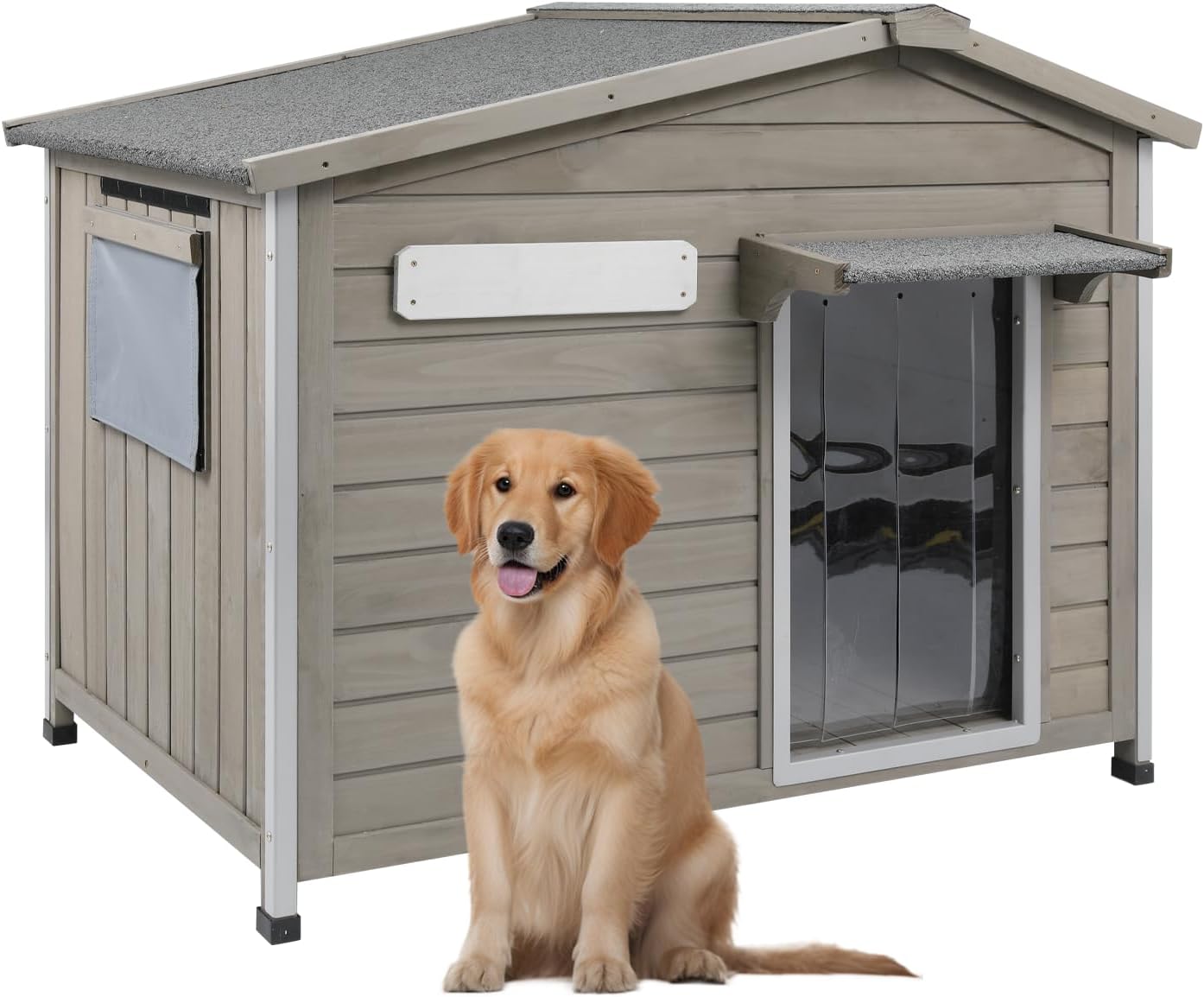 Large Outdoor Dog House Waterproof for Small to Large Sized Dogs with Openable Asphalt Roof, Anti-Chewing Iron Frame, Window, Weatherproof Indoor Outside Kennel Puppy Shelter (40″ L*26.4″ W*33.5″ H)