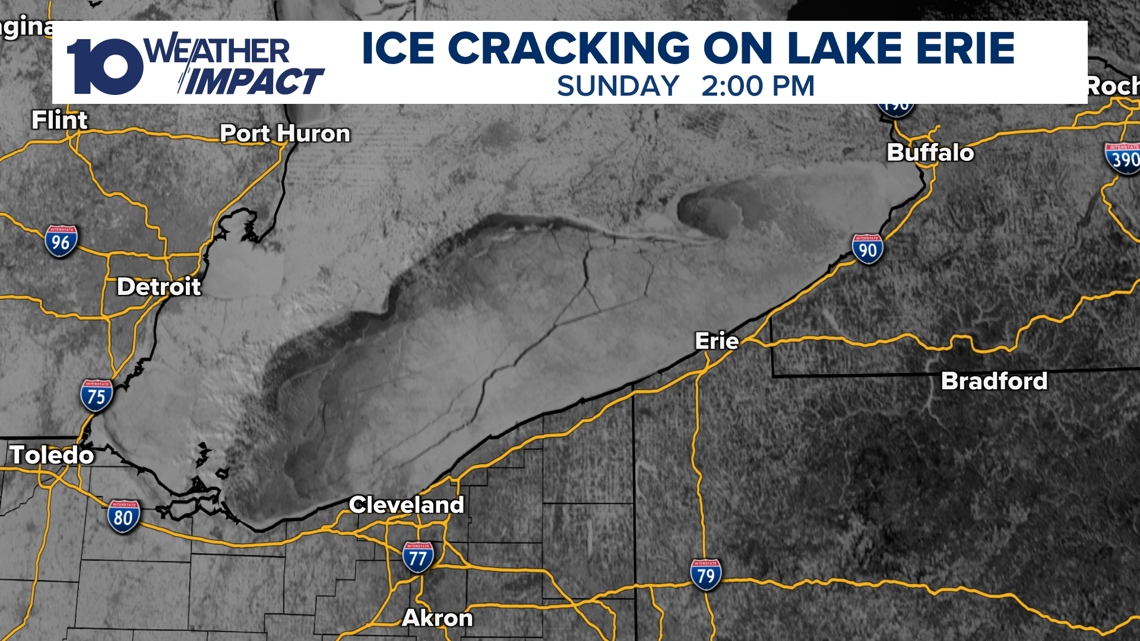 Large ice crack on Lake Erie seen from space
