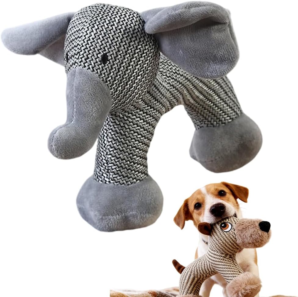 Linen Safari Companions Dog Toys, Durable Linen Dog Toy with Squeaker for Small Medium Large Dogs, Chew Resistant Animal Shaped Toys for Aggressive Chewers Puppy Anxiety Relief (Elephant)
