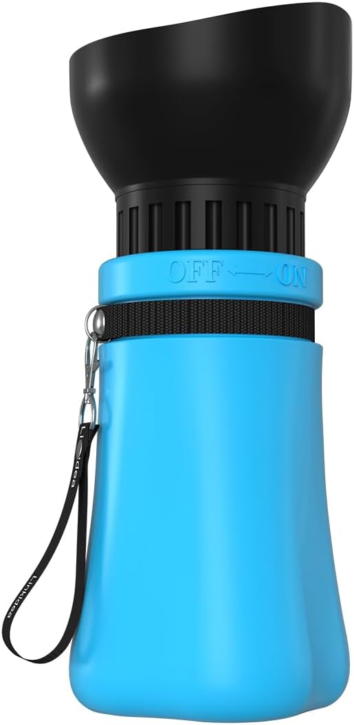 Linkidea Portable Dog Water Bottle, 17oz, Fits Car Cup Holder, Leakproof, Collapsible, Blue