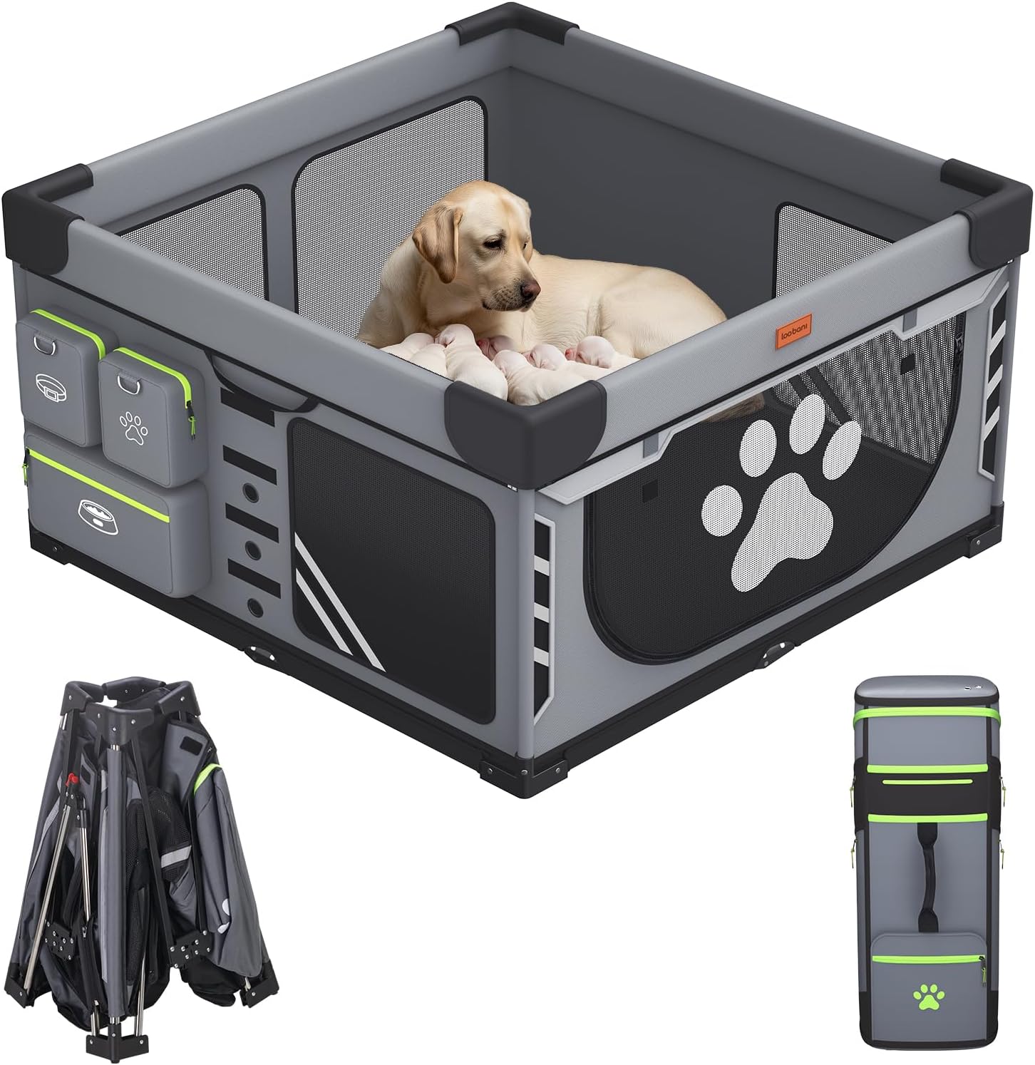 Loobani Foldable Dog Playpen Indoor: 1 Min Setup No Tools, Heavy Duty 690D Oxford Fabric & Reinforced Steel/Iron Frame, Portable Puppy Playpen with Rugged Carry Bag for Home &Travel-43.3″x43.3″x26.77″