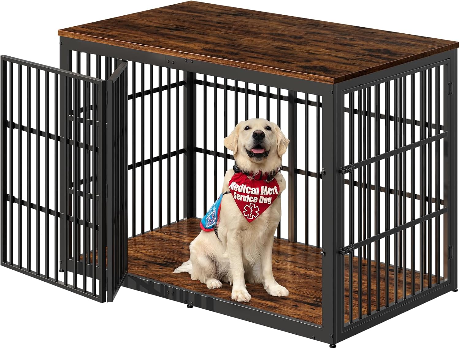 Lyromix 54″ Dog Crate Furniture with Foldable Door, XXL Dog Crates for Large Dogs, Wooden Decorative Dog Cage Kennel Indoor End Table, Rustic Brown