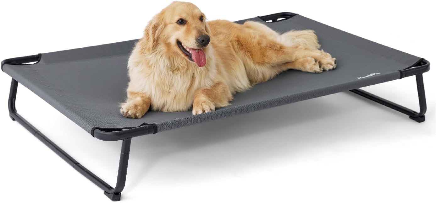 MADE 4 PETS Elevated Outdoor Dog Bed for Extral Large Dogs – Heavy-Duty Raised Cot with Breathable Cooling Mesh, No-Slip Feet, Chew-Resistant Frame, Indoor & Outdoor Pet Hammock, 49″x32″, Gray