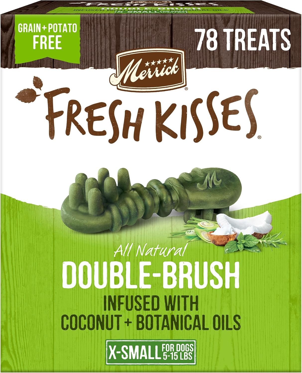 Merrick Fresh Kisses Natural Dental Chews Infused With Coconut And Botanical Oils For Tiny Dogs 5-15 Lbs – 78 ct. Box