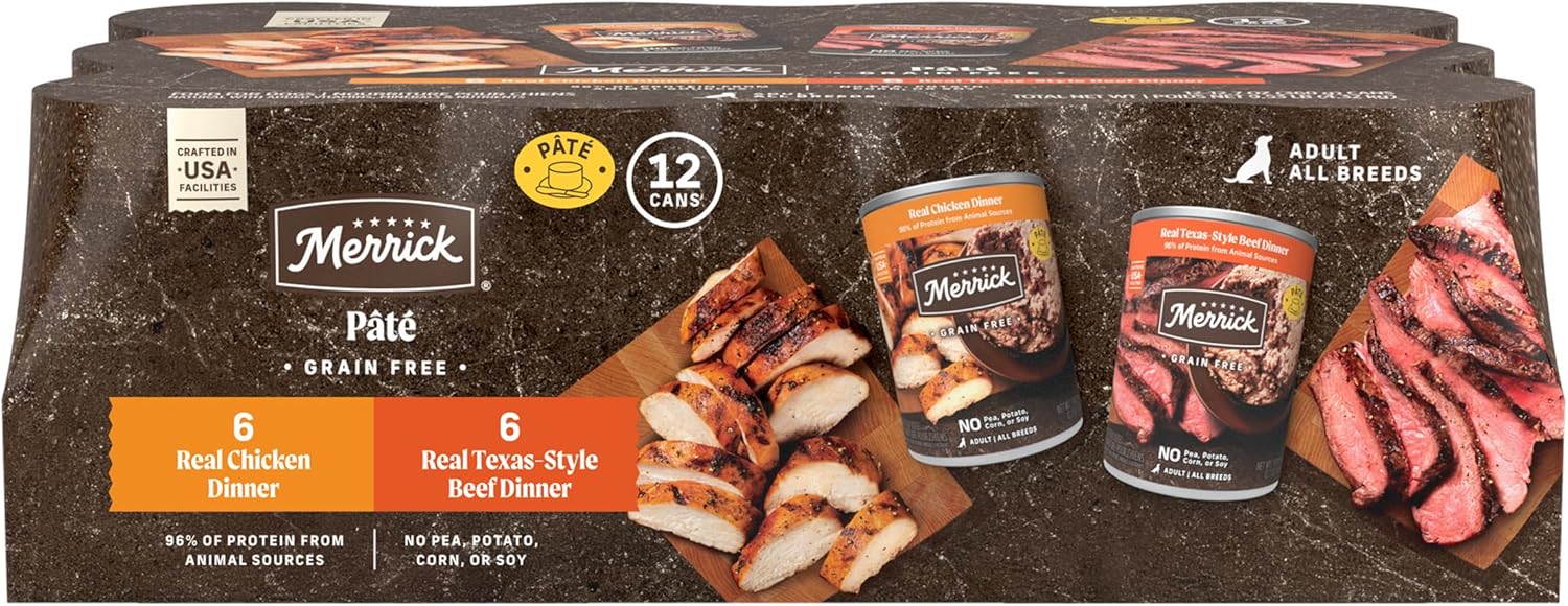 Merrick Grain Free Premium and Natural Canned Dog Food, Soft and Healthy, Real Beef and Chicken Variety Pack – (Pack of 1) 9.5 lb. Cans