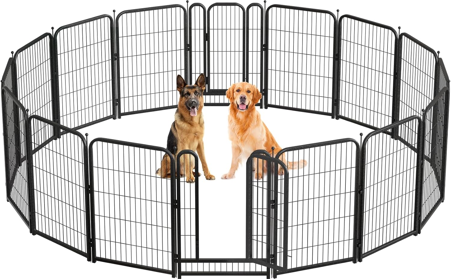 Metal Dog Playpen, 40 Inch Height 16 Panels, Large Dog Fence for Large/Medium/Small Dogs Indoor & Outdoor Bliss, Perfect Dog Pen for Camping, Yard, and RV | Black-Silver