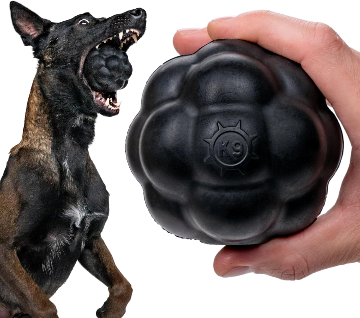 Monster K9 Indestructible XL Dog Ball – Lifetime Replacement – Durable Dog Toy for Aggressive Chewers – Safe, Non-Toxic Natural Rubber – Chew, Fetch, Stuff with Treats – USA Made – 4” (Soft Ball Size)