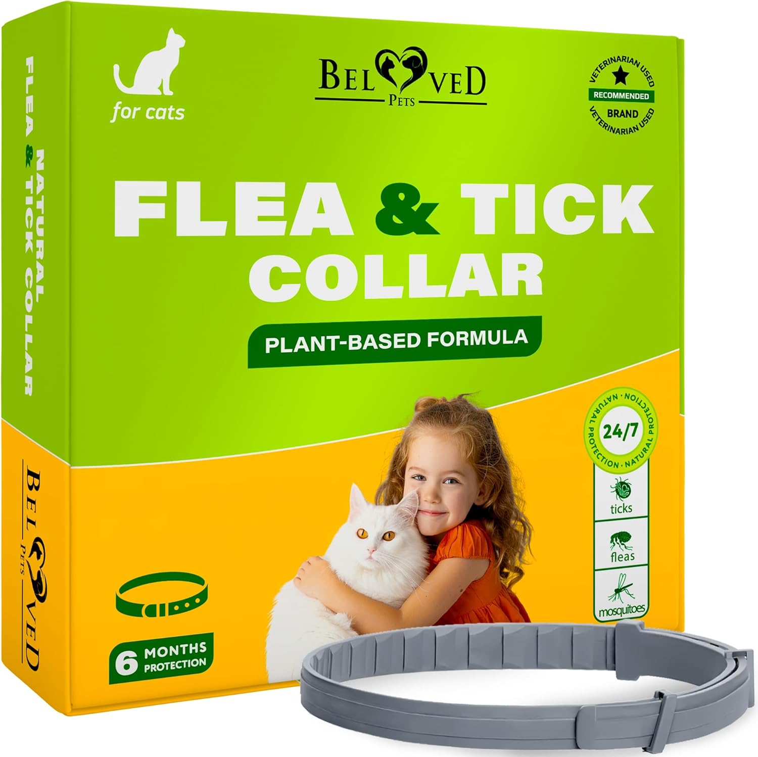 Natural Flea & Tick Collar for Cats – 6 Months Control of Best Prevention & Safe Treatment – Anti Fleas and Ticks Essential Oil Repellent (1 Pack)