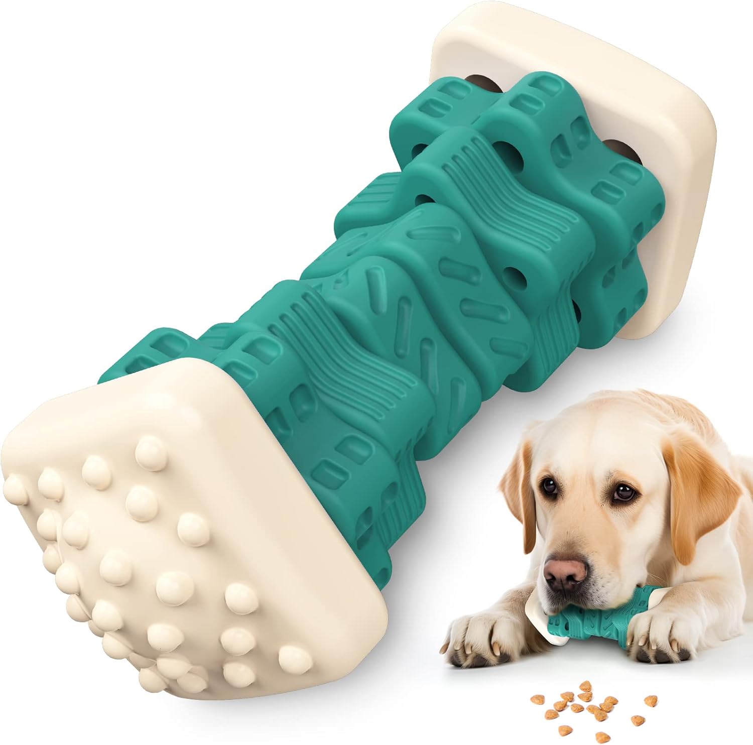 Pceotllar Indestructible Dog Chew Toys, Interactive Puzzle Toys with Beef Flavor, Safe Rubber for Aggressive Chewers – Large, Medium, Small Dogs – Green