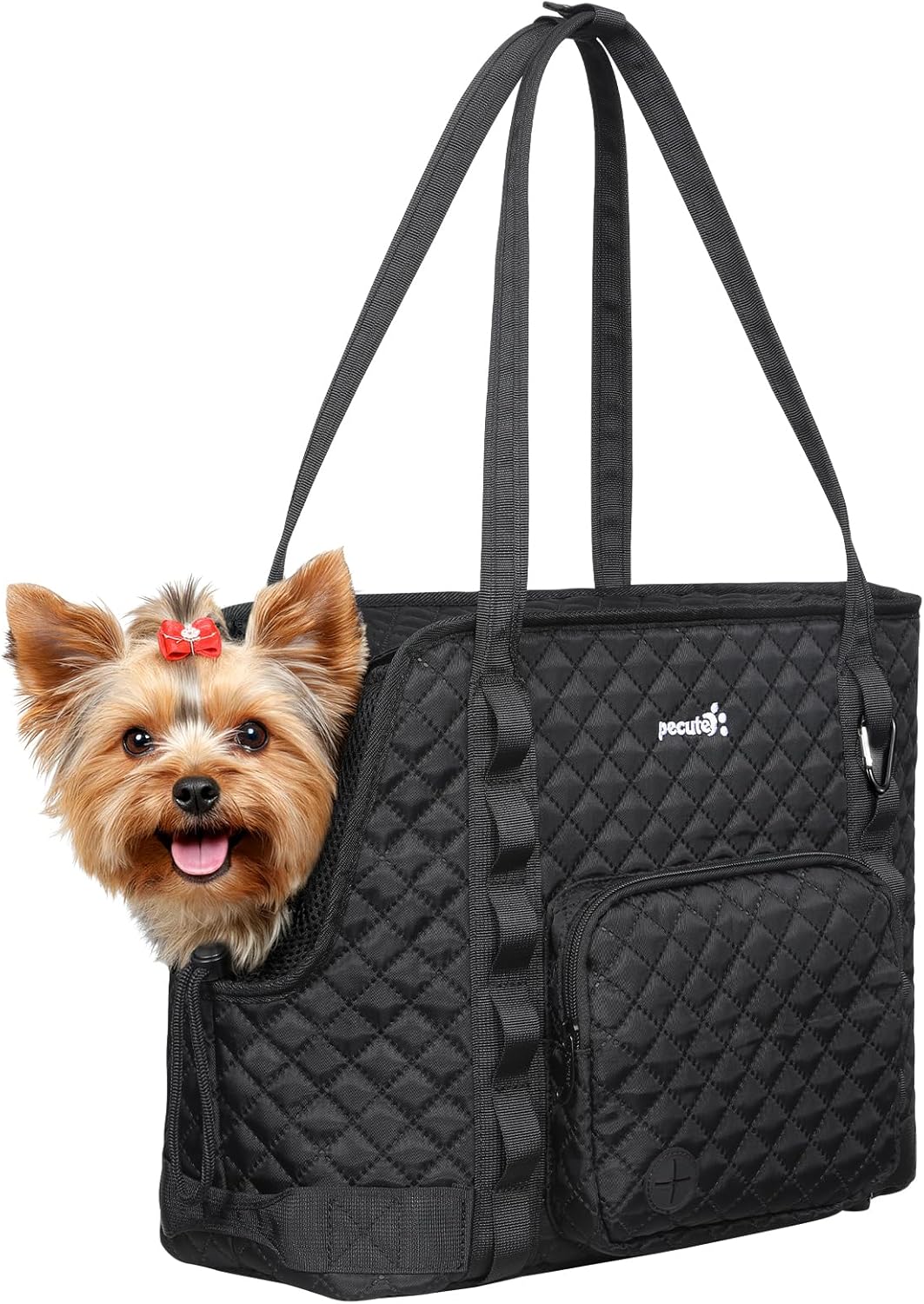 Pecute Dog Purse Carrier, Dog Carrier with Pockets for Small Dogs, Fits Dogs 5 lbs to 9 lbs, Cat and Puppies Tote Bag, Outing, Travel, Vet, Black