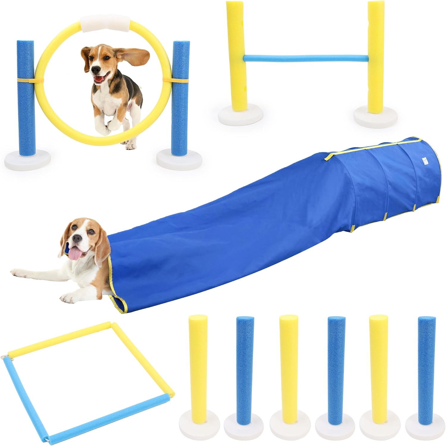 Pet Agility Training Equipment Set with Stable Tunnel,Dog Interactive Obstacle Jump Ring Kit for Indoor