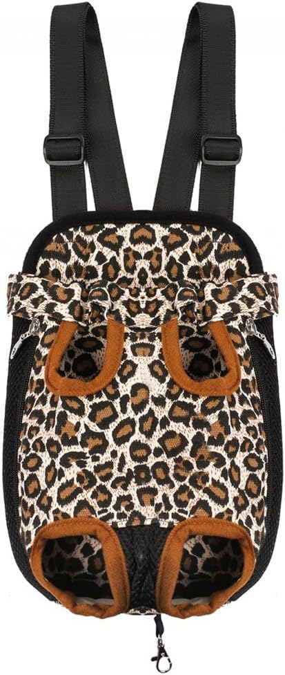 Pet Dog Puppy Cat Carrier Five Holes Backpack Double Shoulder Straps Canvas Cotton Front Chest Backpack Bag(Leopard, Small)