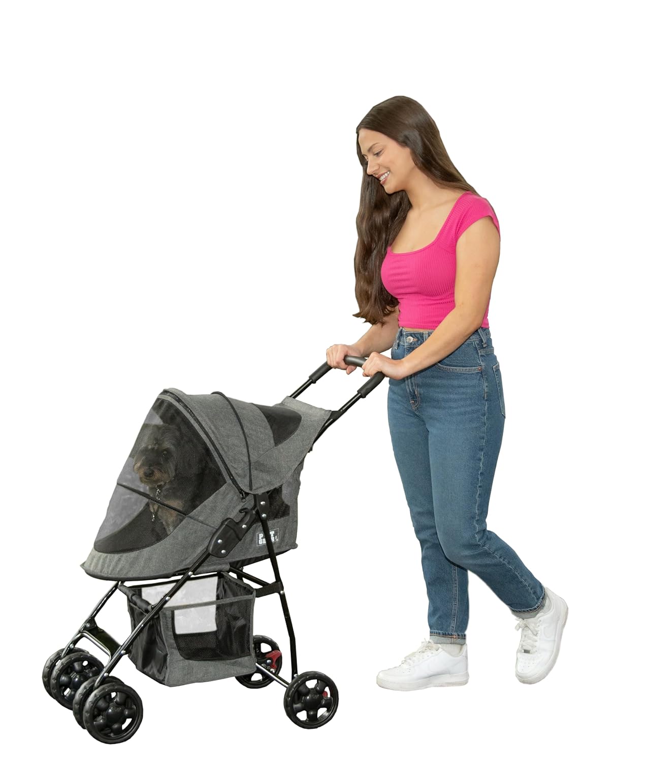 Pet Gear Happy Trails Lite Pet Stroller for Cats/Dogs, Zipper Entry, Easy Fold with Removable Liner, Safety Tether, Storage Basket