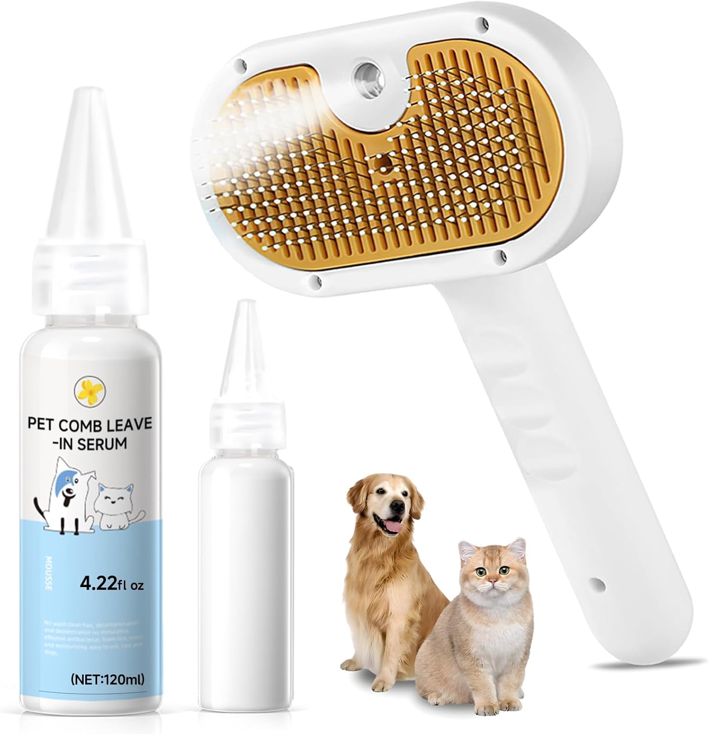 Pet Steam Brush for Dog & Cat – 3-in-1 Spray Hair Removal Comb for Shedding & Grooming, Softens Fur & Reduces Static – Water Brush for Long & Short Coats, Bath-Hating Pets, Includes Waterless Shampoo
