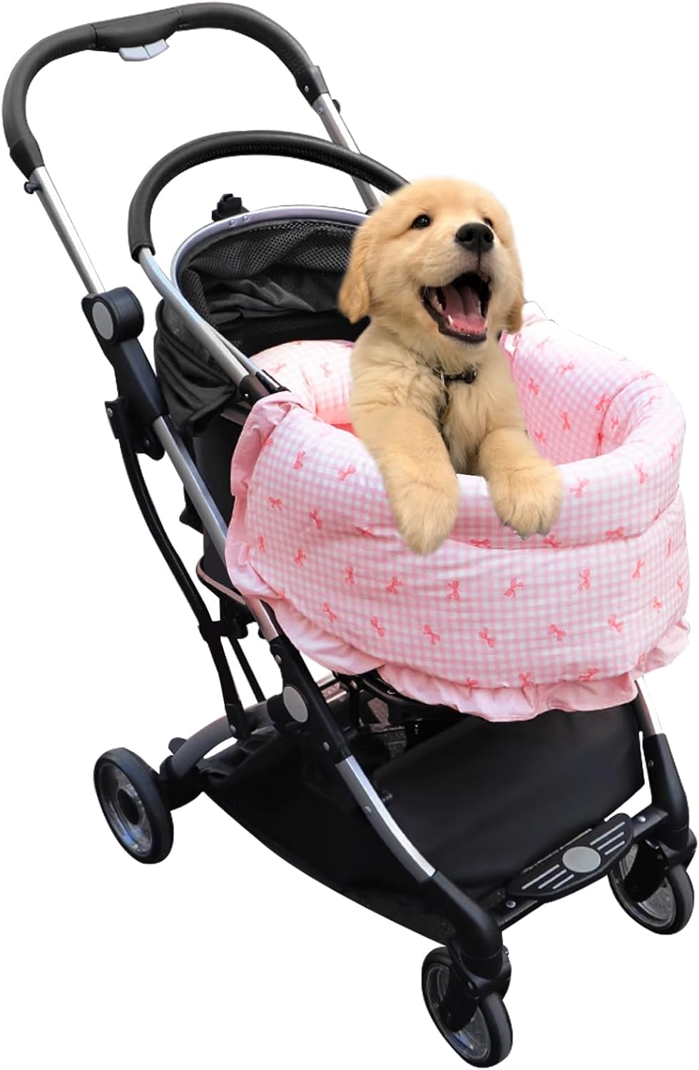 Pet Stroller Mat,Dog Stroller Pet Bed Mat,Pet Stroller Edge Cushion,Pink Bow Style,Pure Cotton,Stroller Guard,Pet Stroller Dirt Cover,Not Including Strollers、Comforter(36″×18.5″)