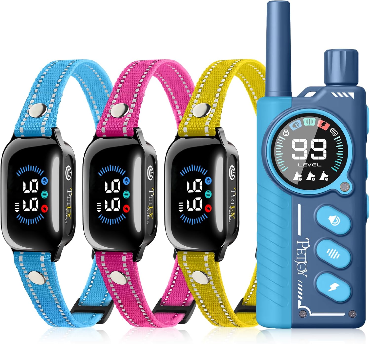 PetJoy Shock Collar for 3 Dogs & Dog Training Collars with Lockable Shock – Shock Lock Mode Switches to Tone & Vibe Only, Remote Features Slide Safety Lock, 4000ft Range (9 Tones)