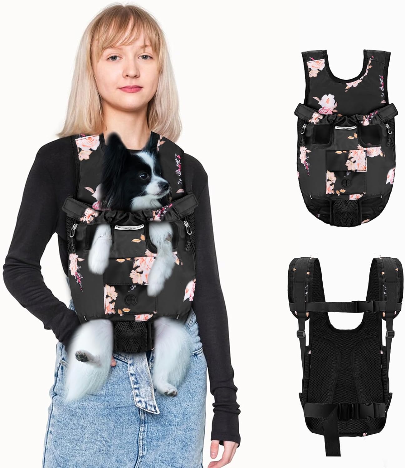 Petmolico Pet Dog Carrier Backpack, Adjustable Dog Legs-Out Front Backpack, Hands-Free Cat Pup Front Carrier Travel Bag, Easy-fit for Traveling Hiking for Small Medium Dogs, XL, Pink Rose